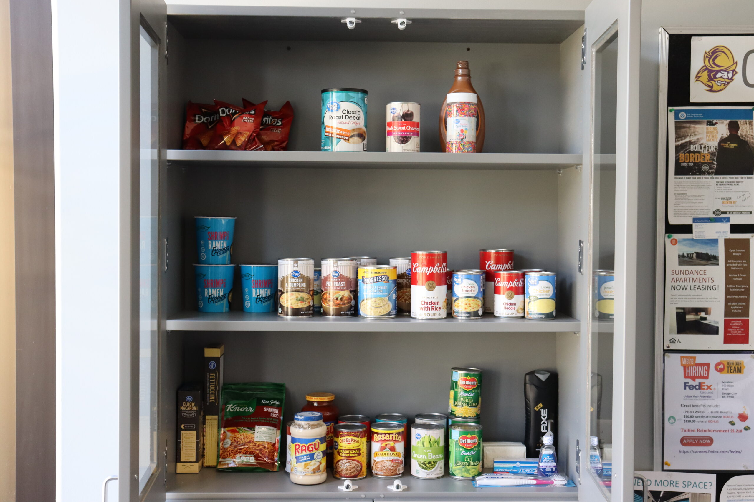 The two Conq Care Cabinets were installed in early March. One of them (above) is in the Student Union, and the other is in the Humanities building. [Photo by Luke Fay]