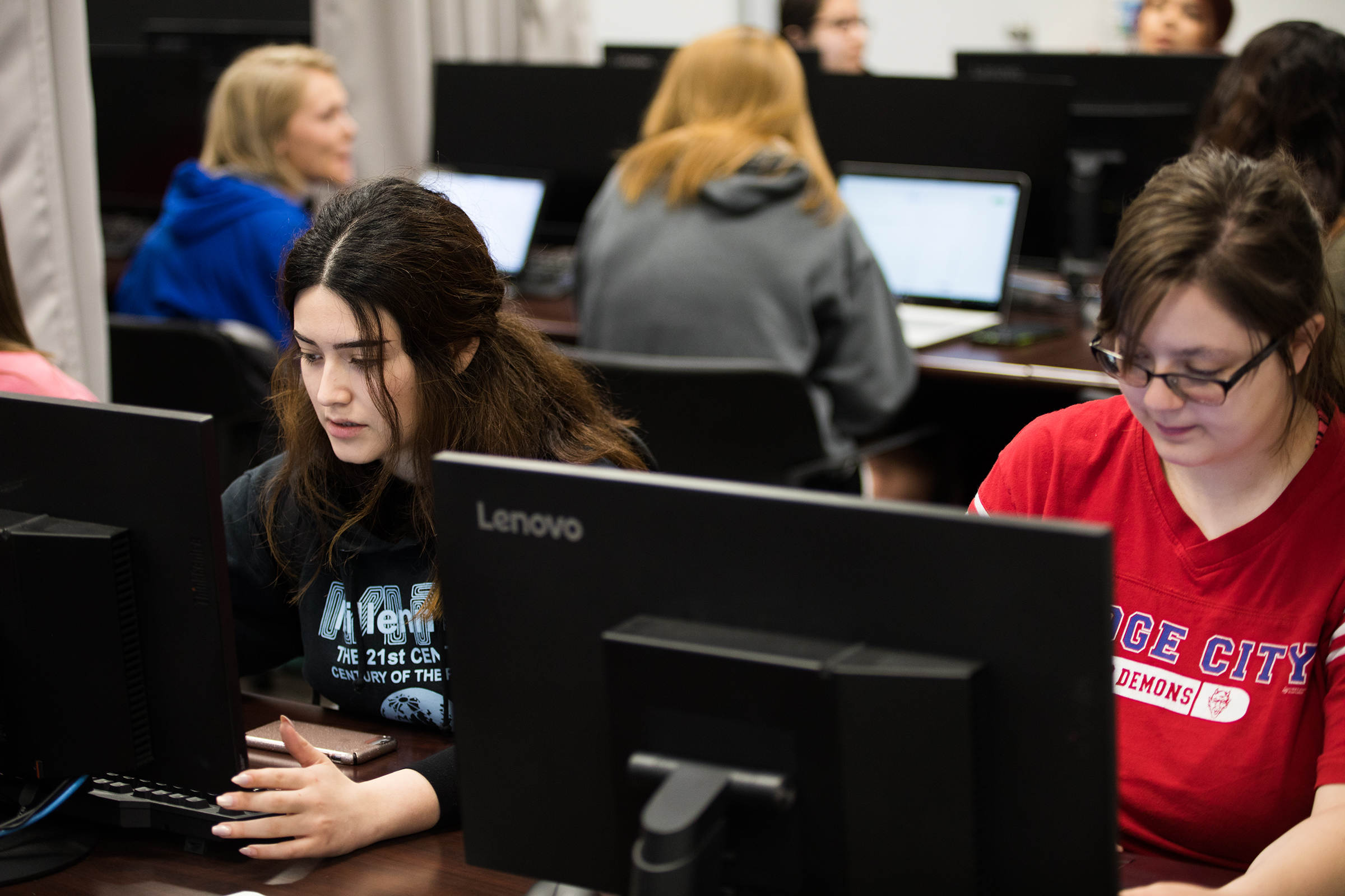 Students working on computers.